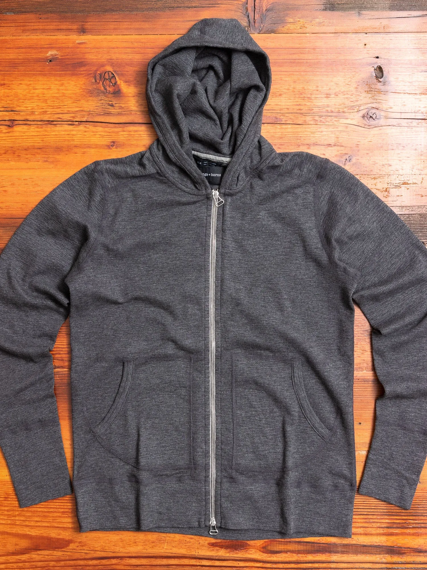 1x1 Slub Zip Hoodie in Heather Charcoal