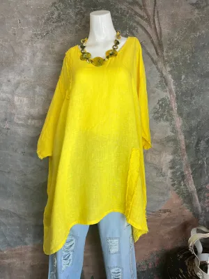 91624 Solid Patch Tunic Top-Yellow