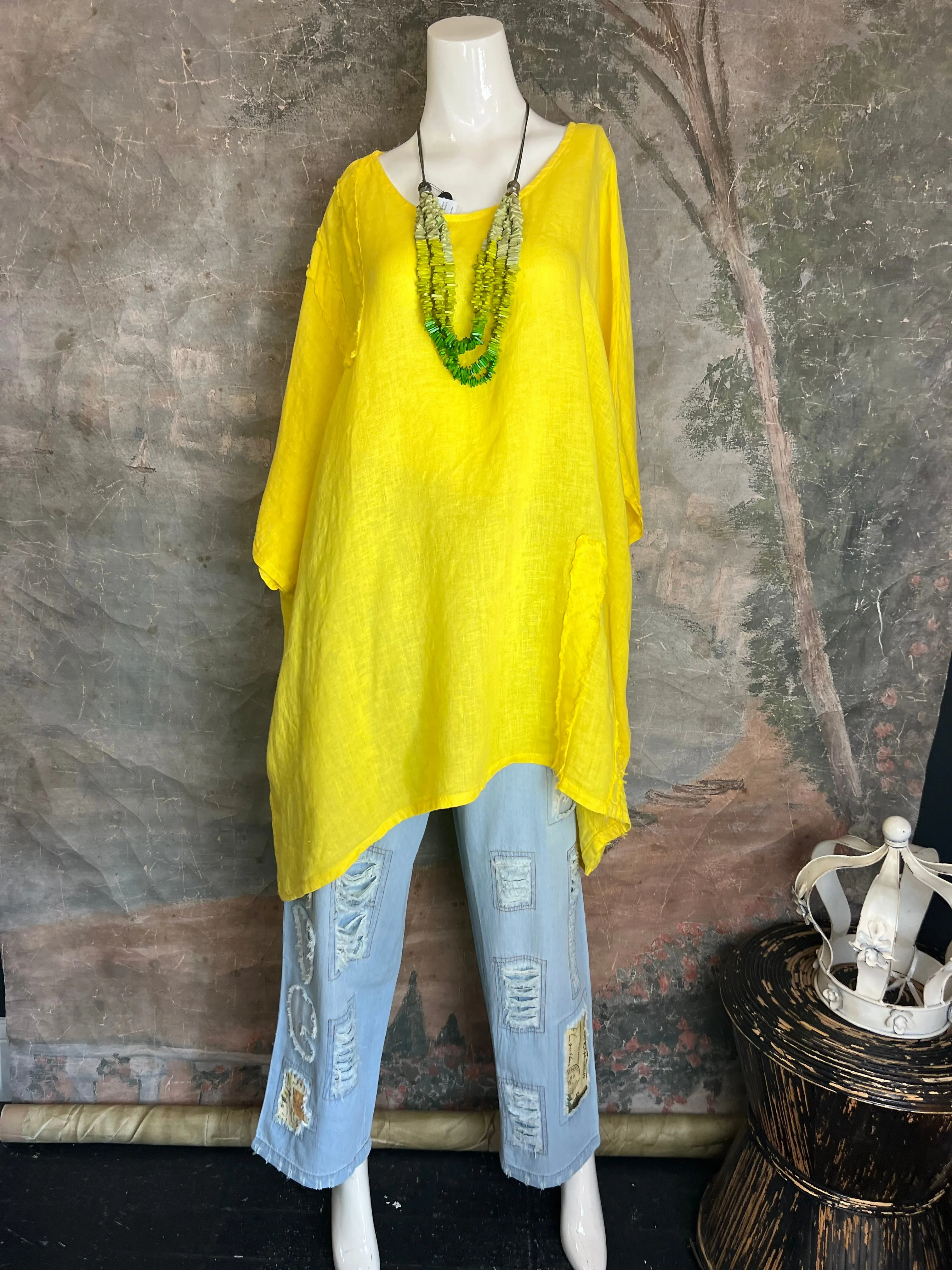 91624 Solid Patch Tunic Top-Yellow