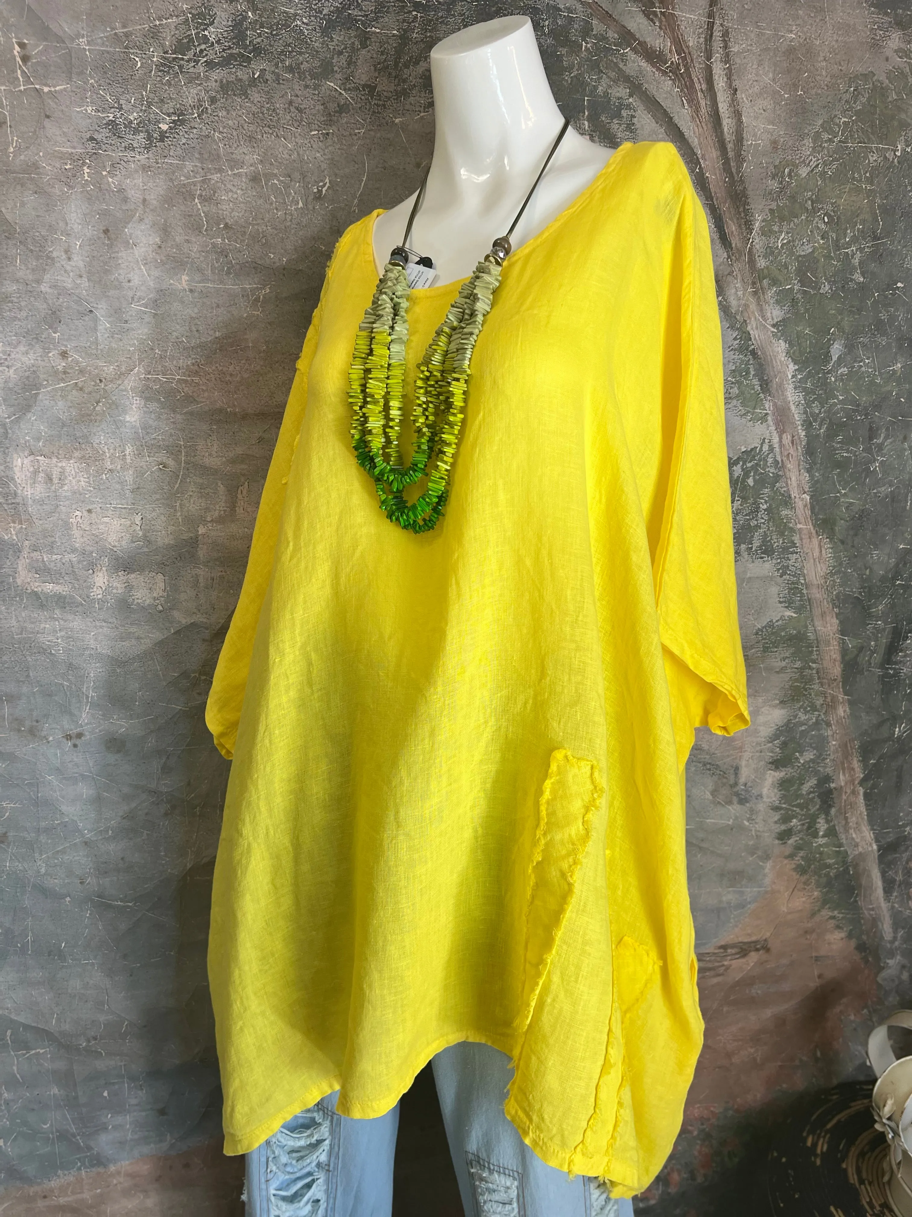 91624 Solid Patch Tunic Top-Yellow