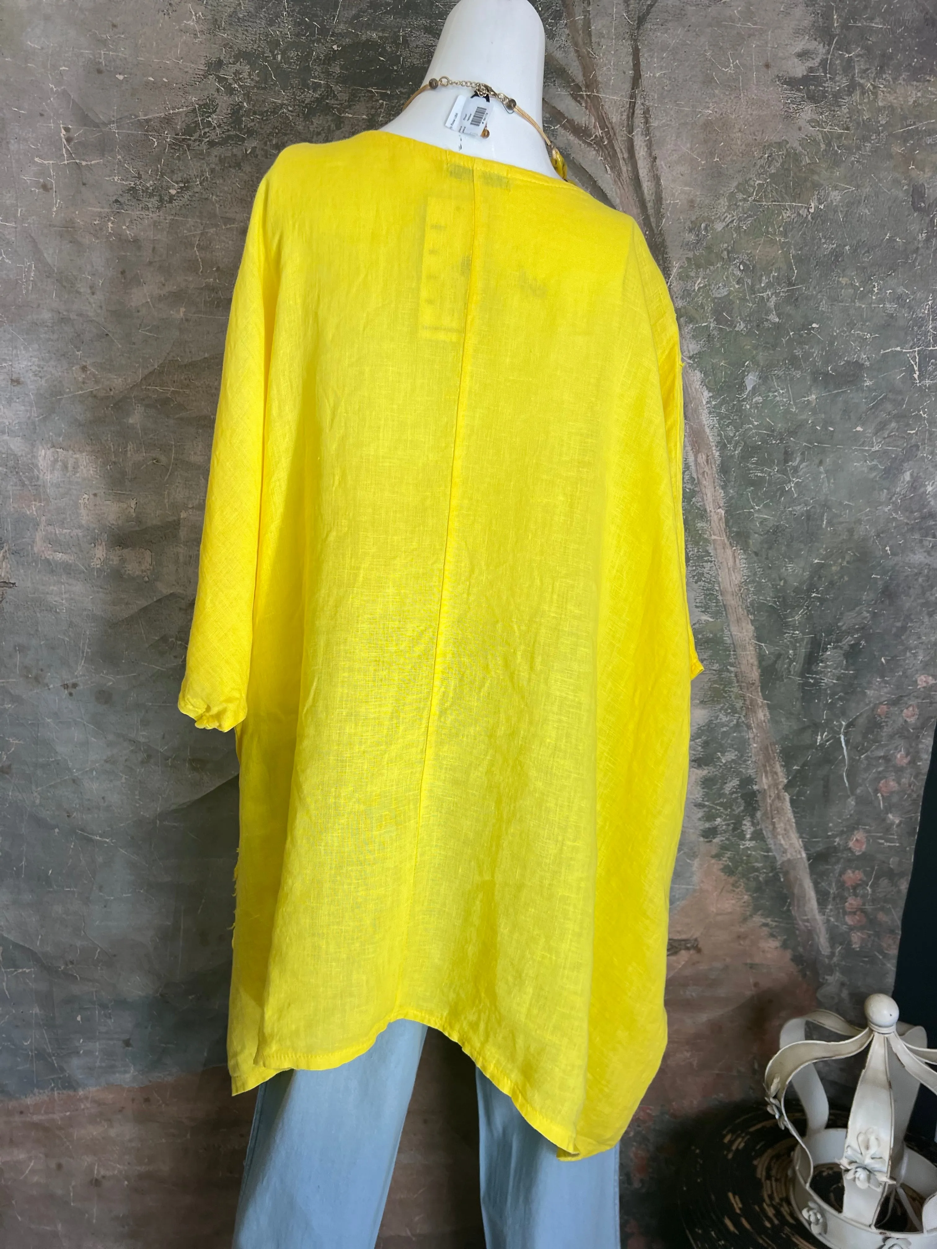 91624 Solid Patch Tunic Top-Yellow