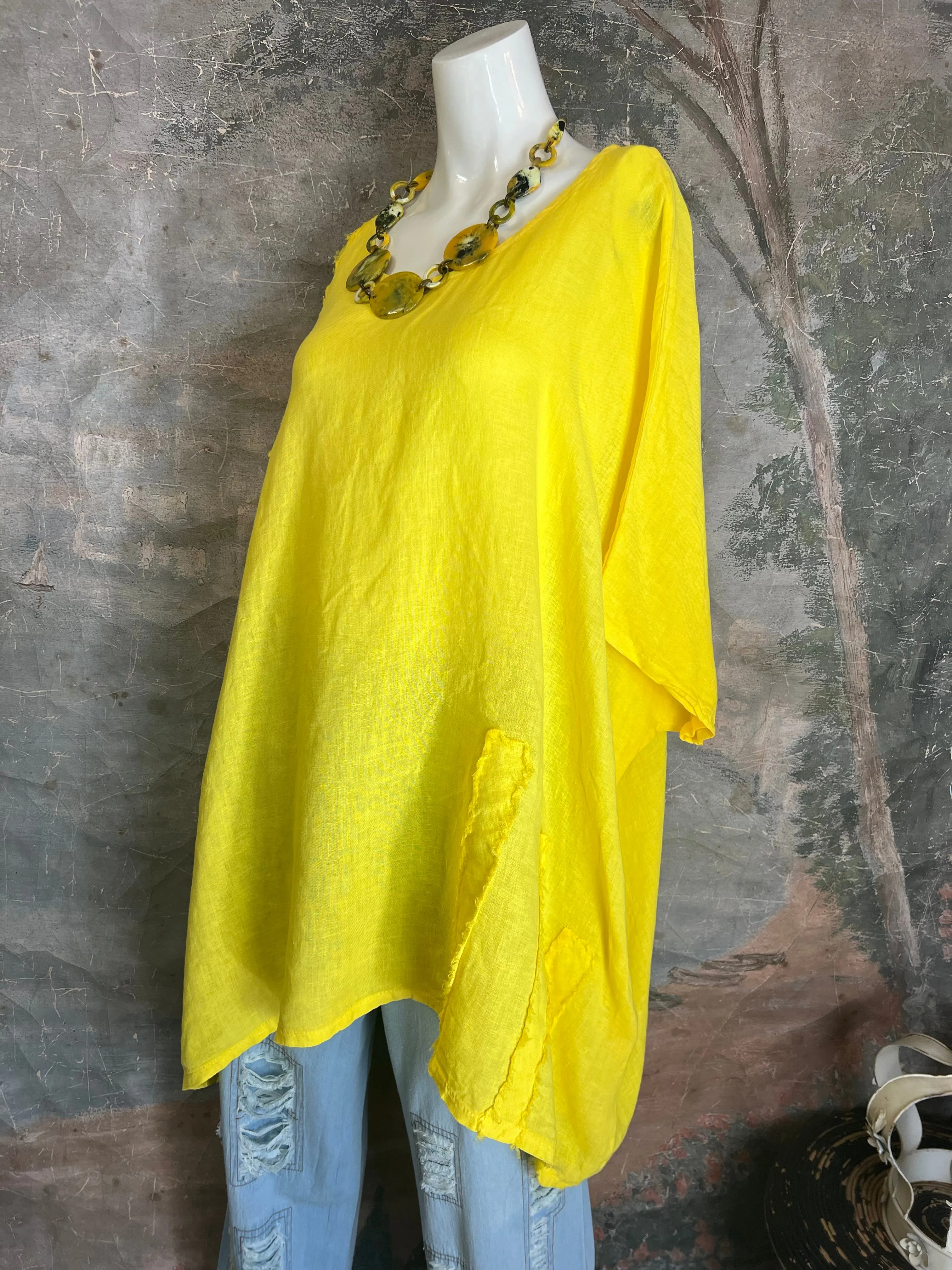 91624 Solid Patch Tunic Top-Yellow