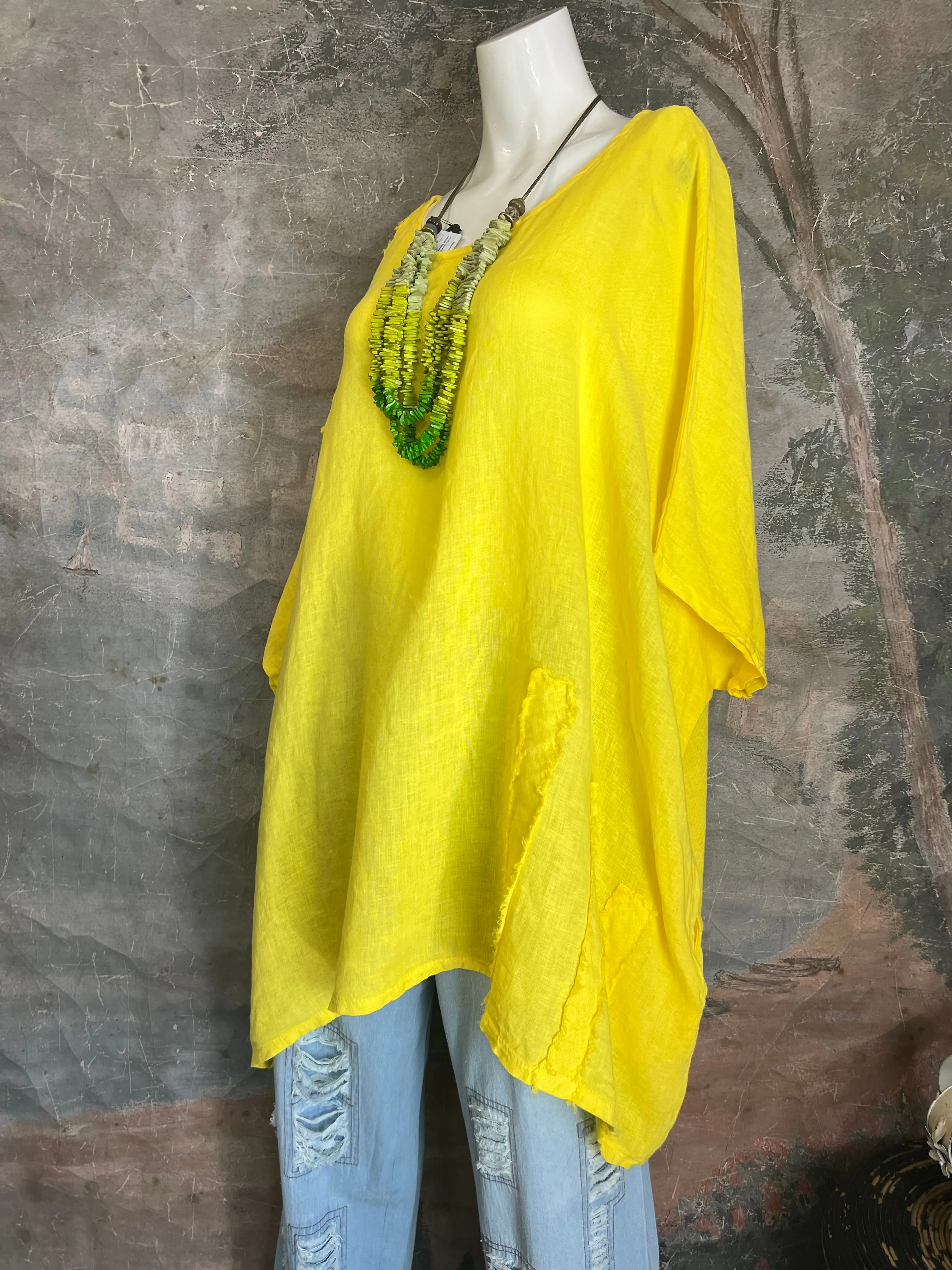 91624 Solid Patch Tunic Top-Yellow