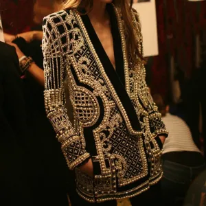 Amy Fashion - Beading Design Long Sleeve Vintage Coat