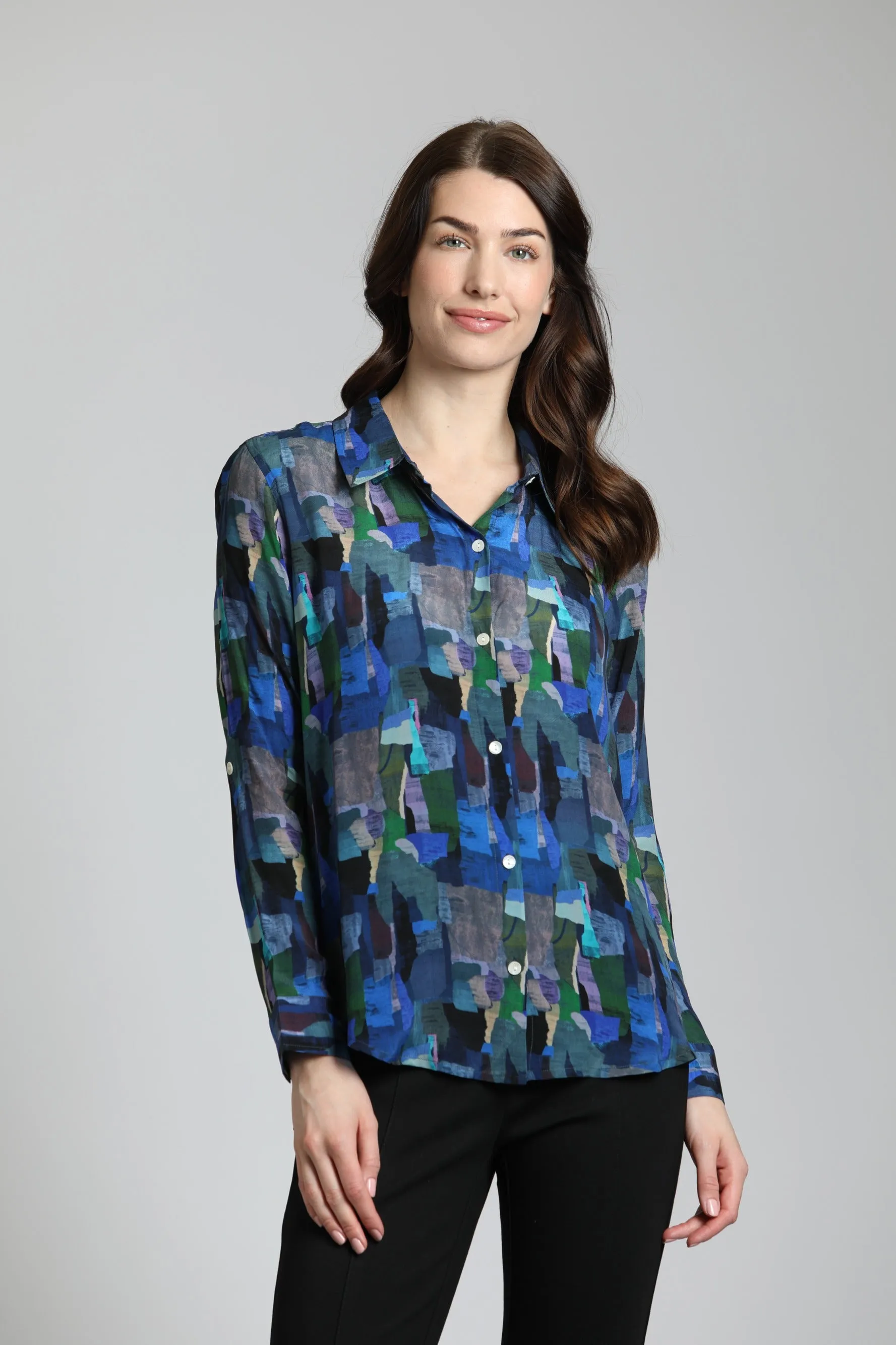 AP NY BUTTON-UP ROLL-UP SLEEVE TOP - MULTI - B52PB503DNC