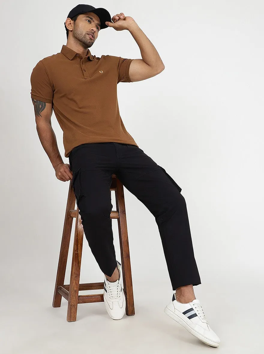 Black Solid Slim Fit Cargo Pant | JadeBlue