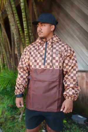 BROWN & TAN CHECKERBOARD RAIN JACKET