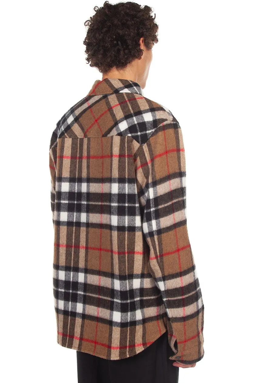 Brown Wool Check Half-Zip Anorak Shirt