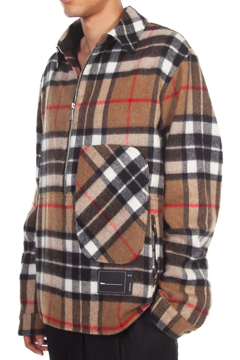 Brown Wool Check Half-Zip Anorak Shirt