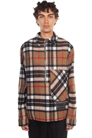 Brown Wool Check Half-Zip Anorak Shirt