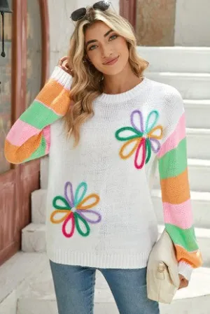 Change of Heart White Colorful Sweater