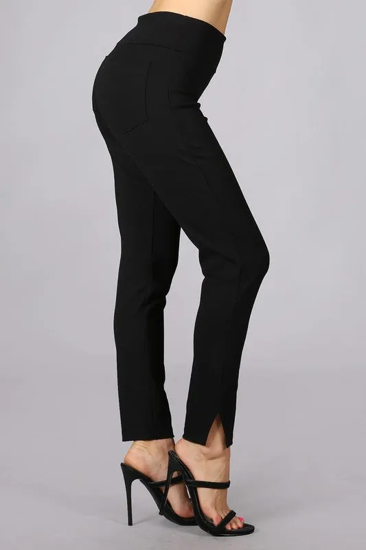 Chatoyant Cropped/capri pants with side slit opening detail & back pockets- Black