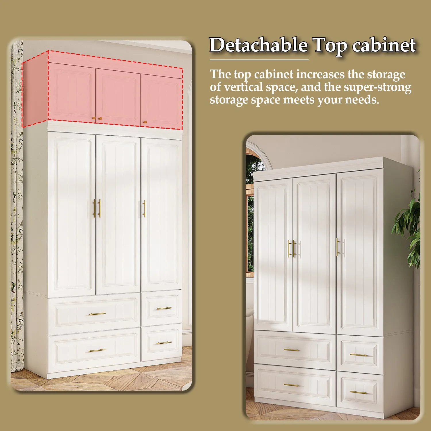 Clothes Closet Storage Cabinet with Metal Handles for Small Spaces