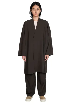 Collarless Long Coat Black Olive