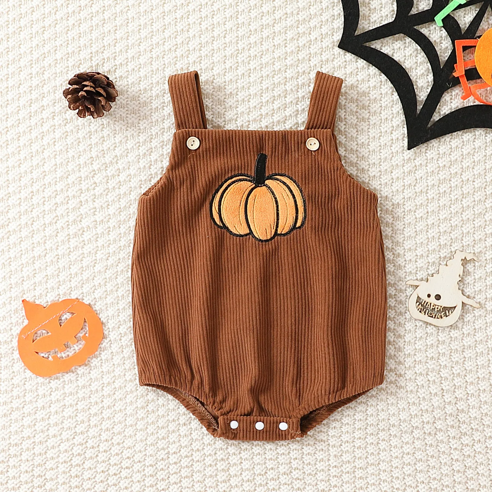 Corduroy Halloween Embroidered Overalls