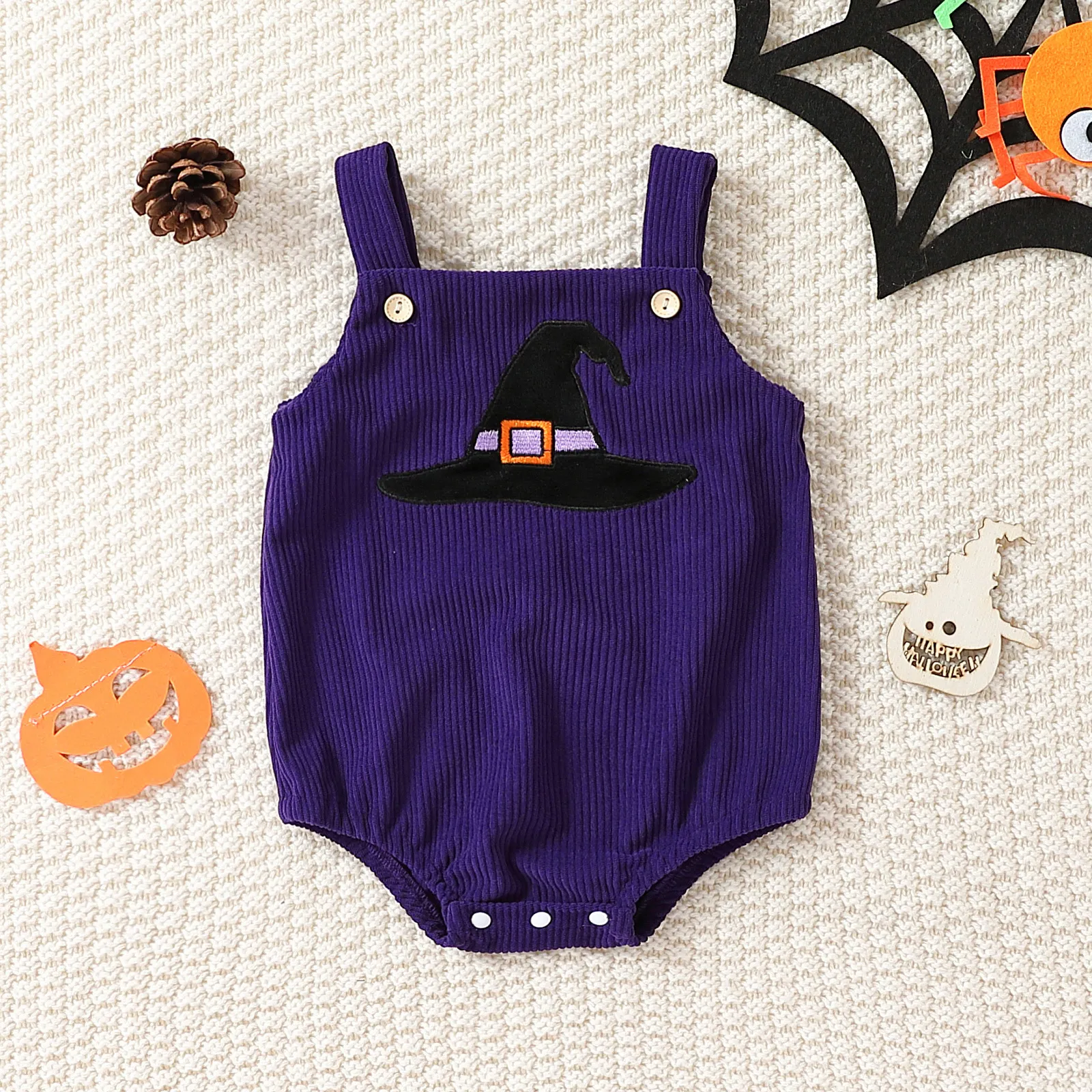 Corduroy Halloween Embroidered Overalls