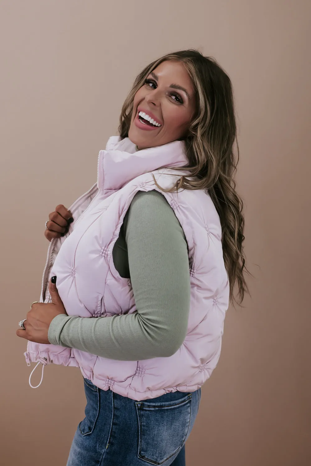 Crop Puffer Vest, Ash Rose