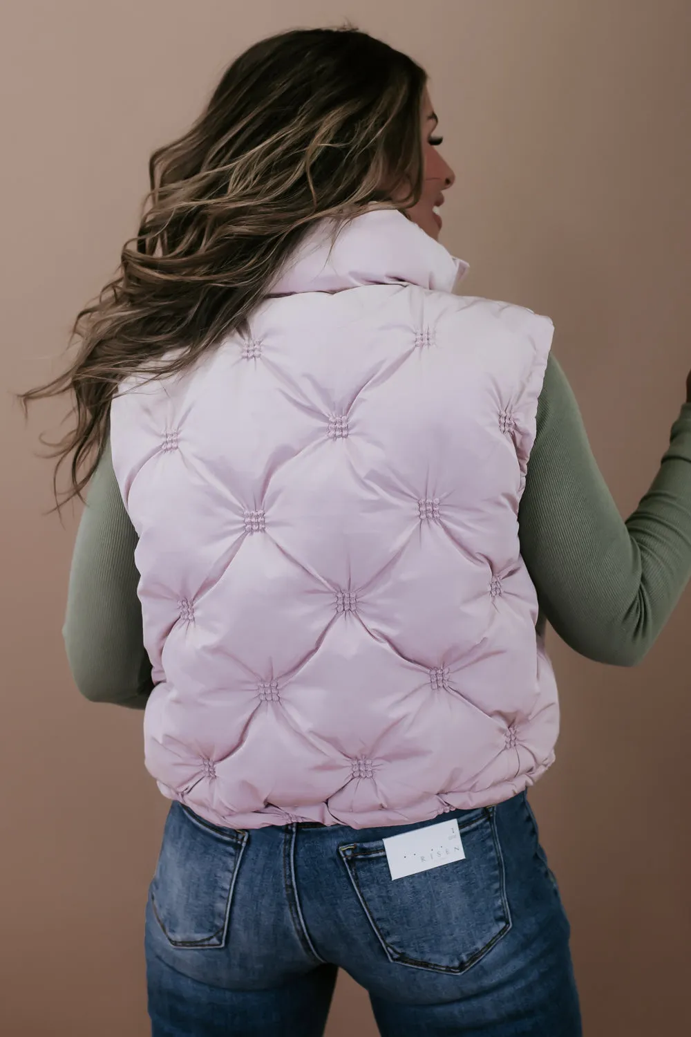 Crop Puffer Vest, Ash Rose