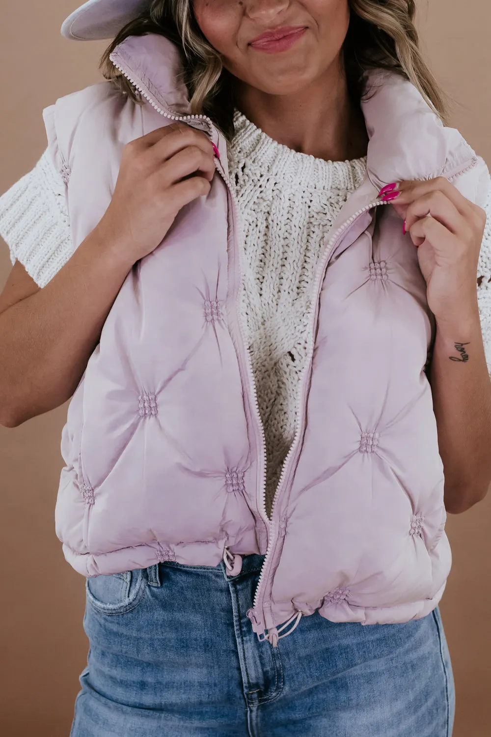 Crop Puffer Vest, Ash Rose