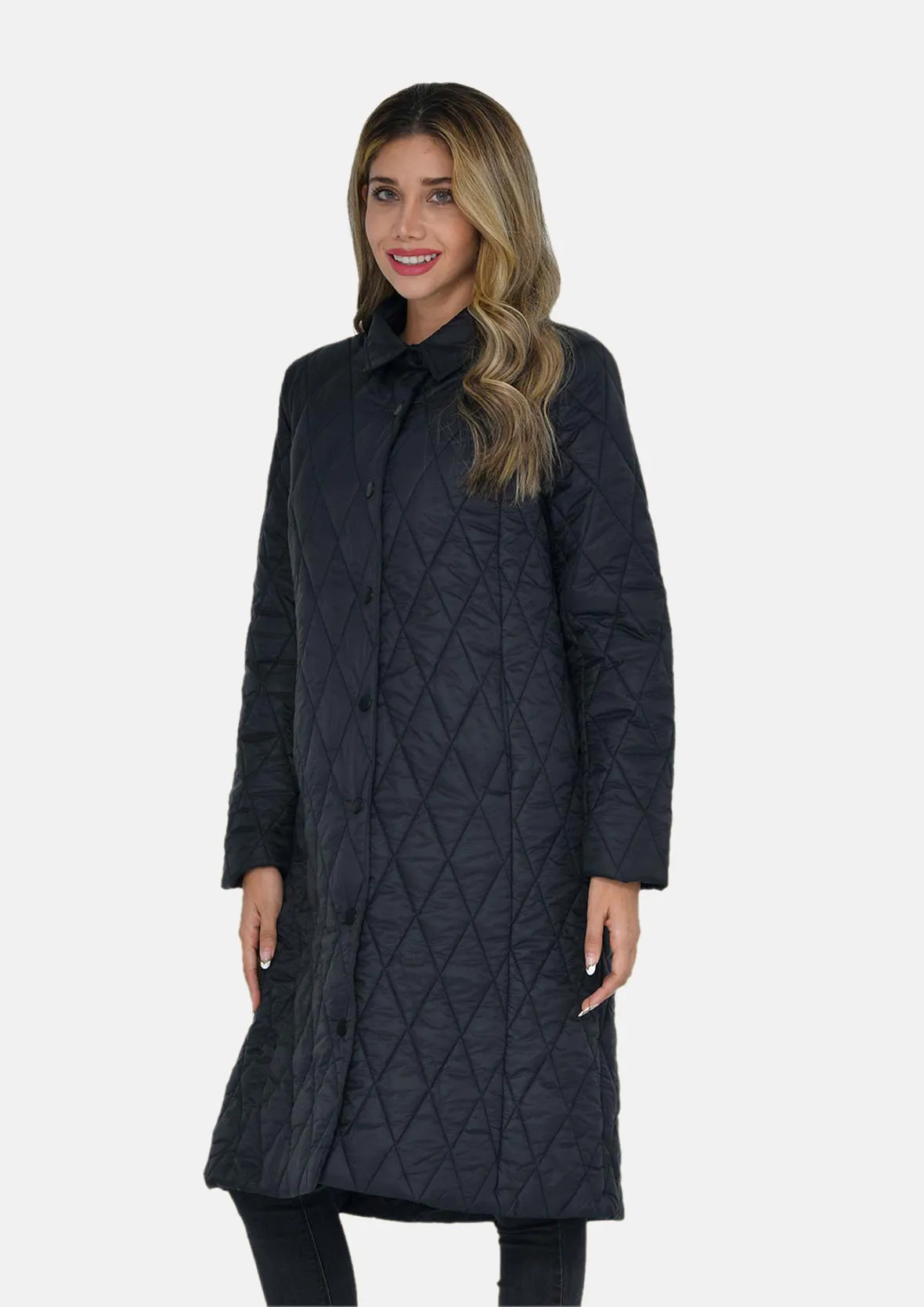 Diamond Quilted Long Coat