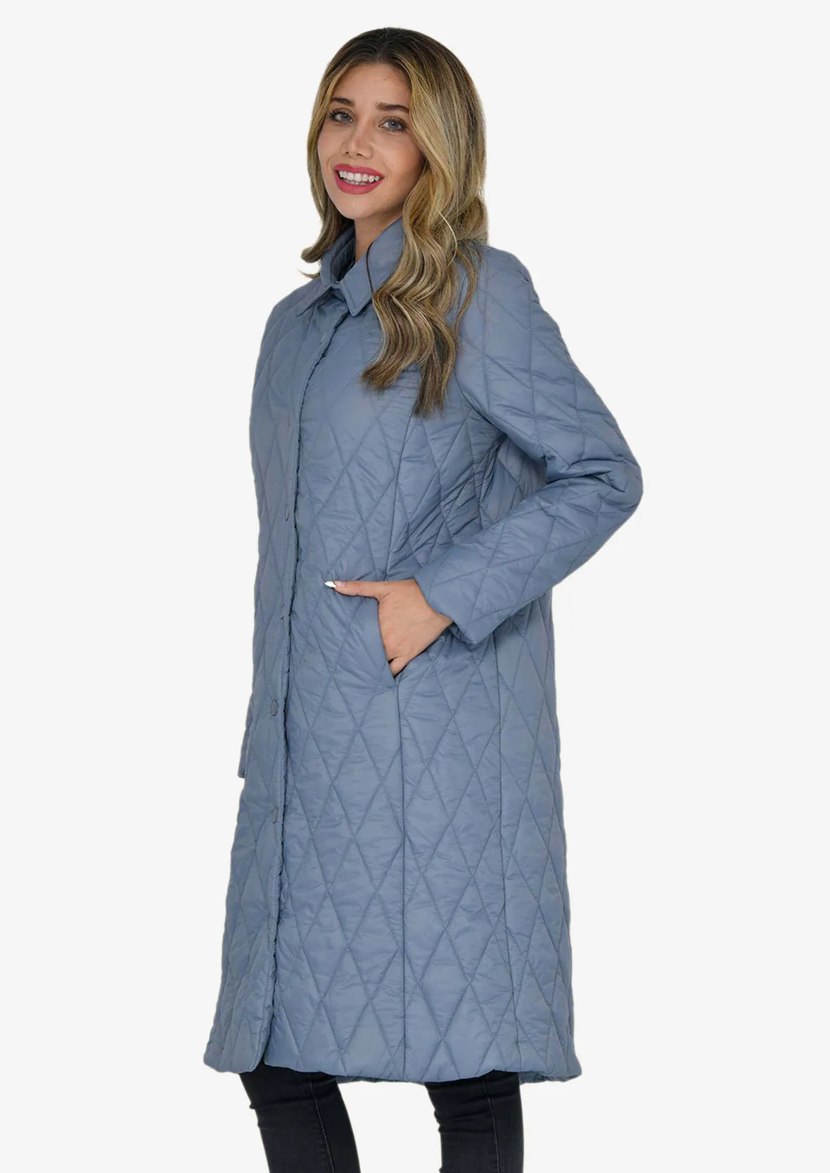 Diamond Quilted Long Coat