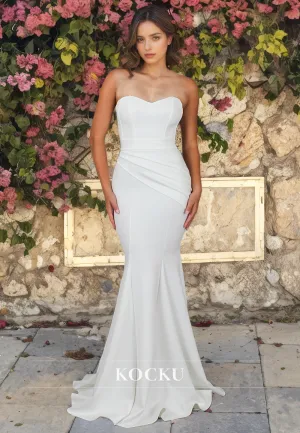 Elegant & Simple Boho Mermaid Wedding Dress Strapless Pleats Bridal Dress