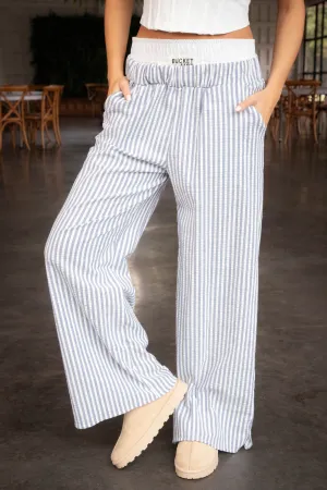 Elissa Striped Double Banded Pants, Navy