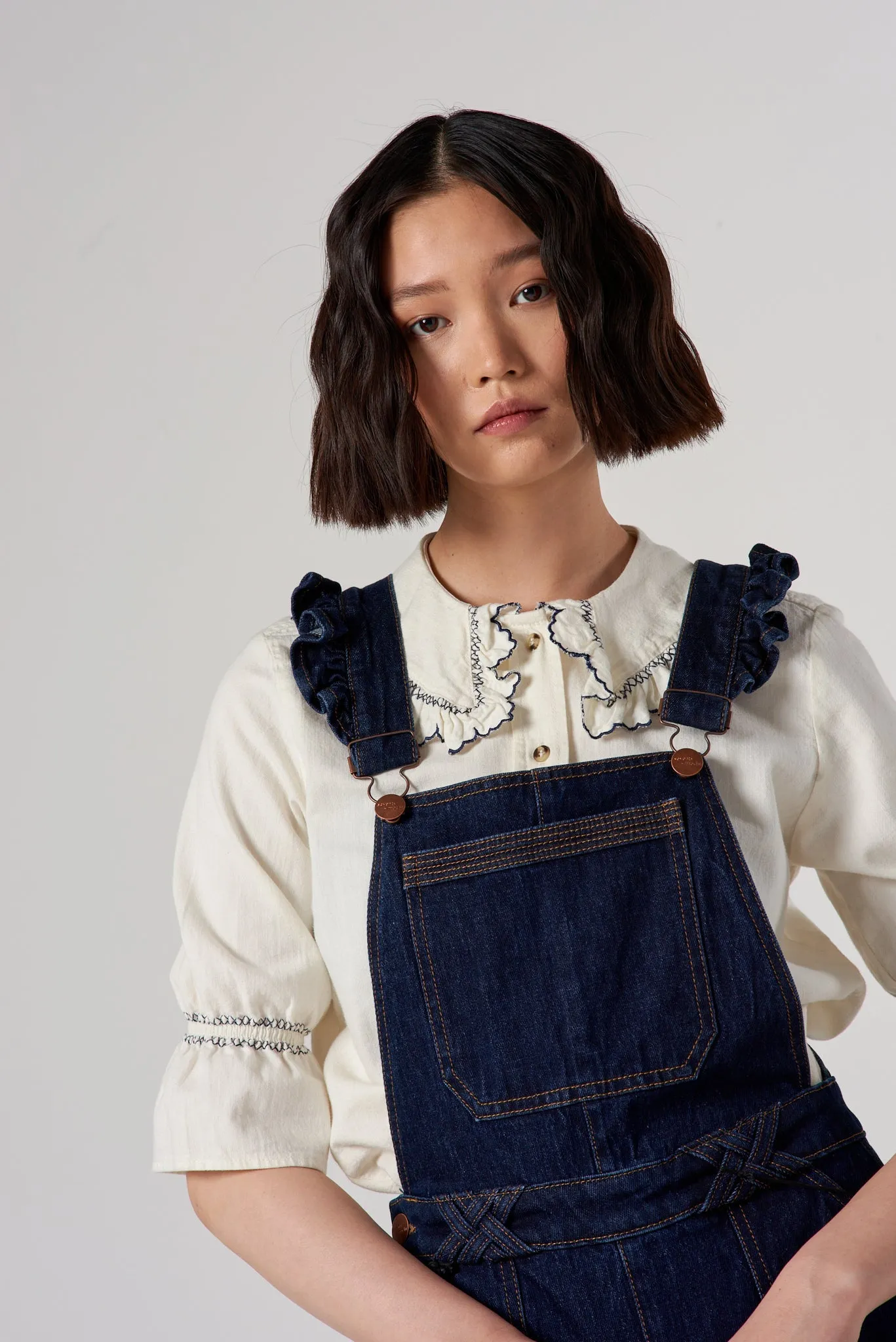 Elodie Frill Overalls in Dark Vintage