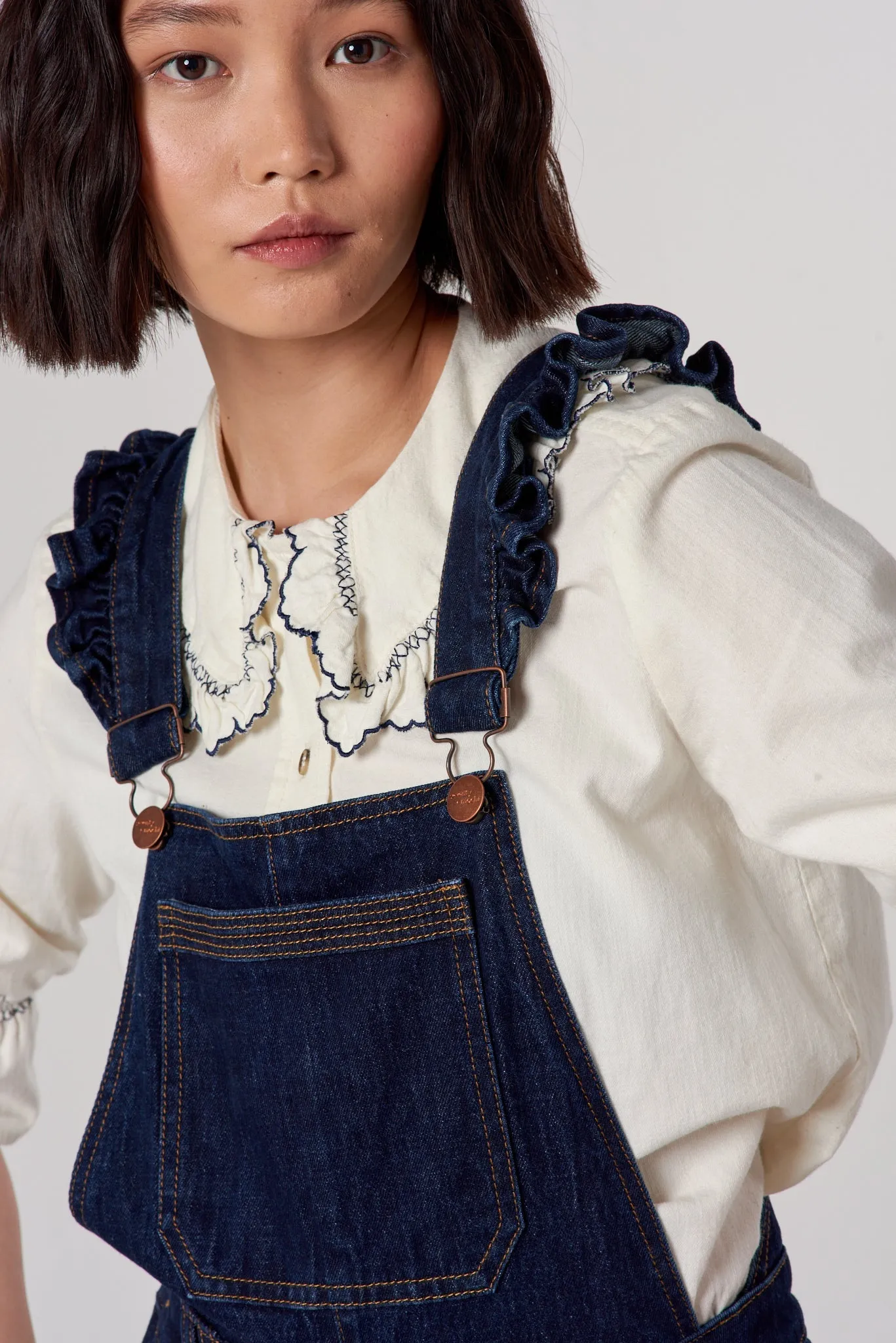 Elodie Frill Overalls in Dark Vintage