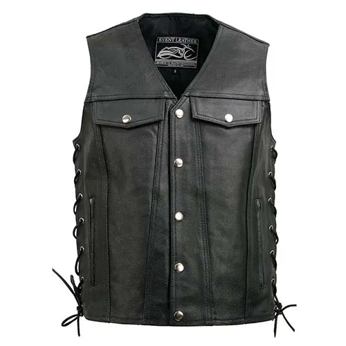 Event Leather EL5360 Black Motorcycle Leather Vest with Denim Style