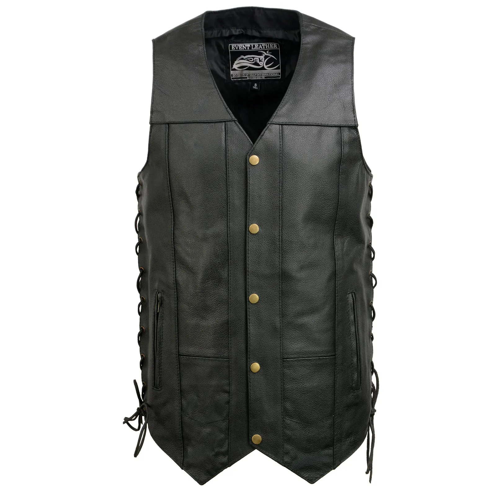 Event Leather EL5391 Black Motorcycle Leather Vest for Men w/ 10 Pockets- Riding Club Adult Motorcycle Vests