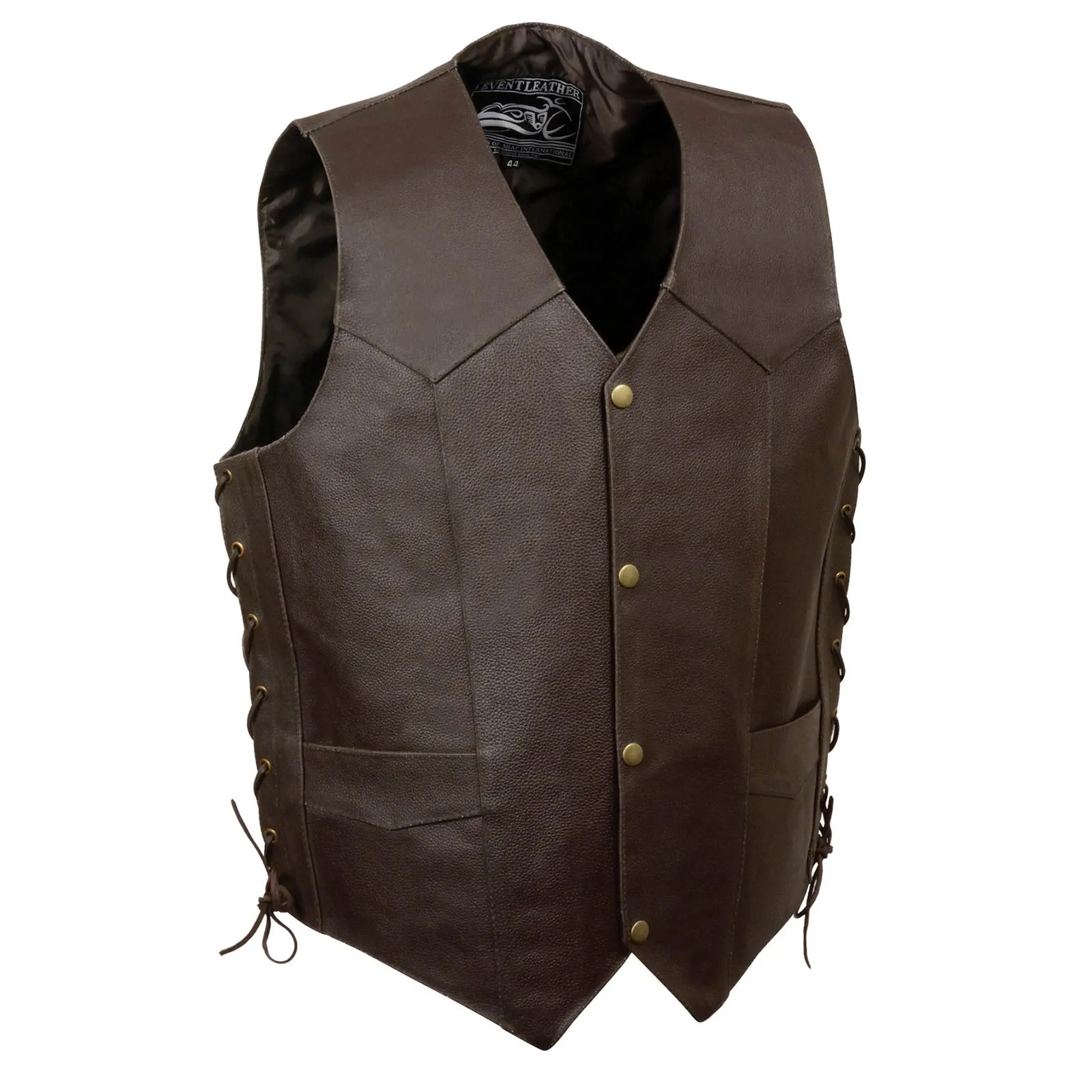 Event Leather ELM3940 Brown Motorcycle Leather Side Lace Vest for Men