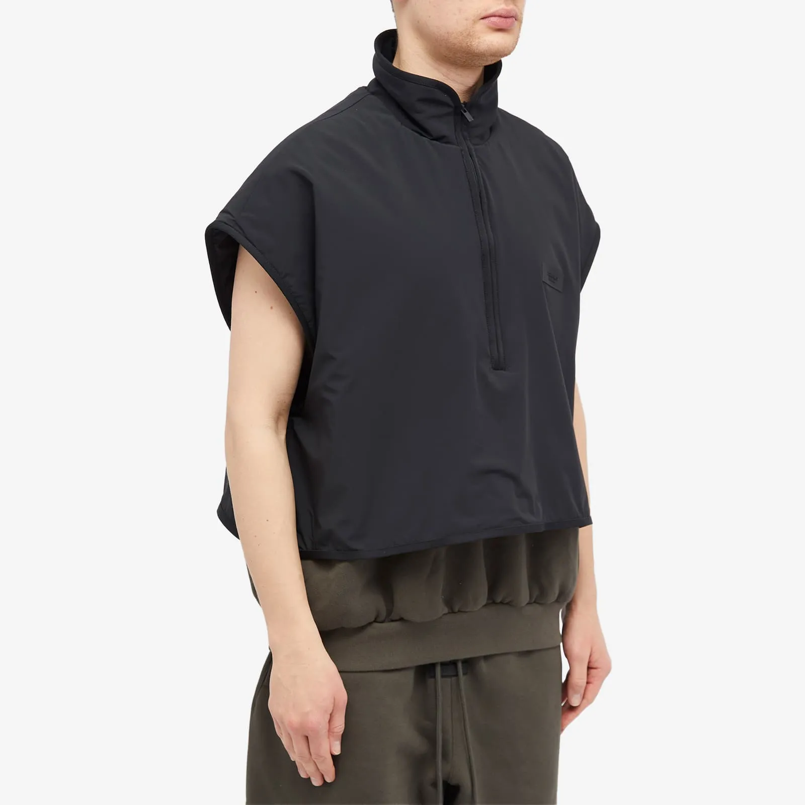 Fear Of God Essentials Spring Nylon Fleece Mockneck Vest in Ink & Jet Black