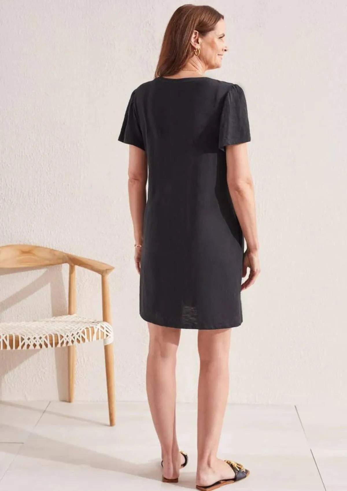 Flutter Sleeve V-Neck Dress - Black