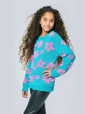 GBY ALL OVER FLOWER FUZZY SWEATER