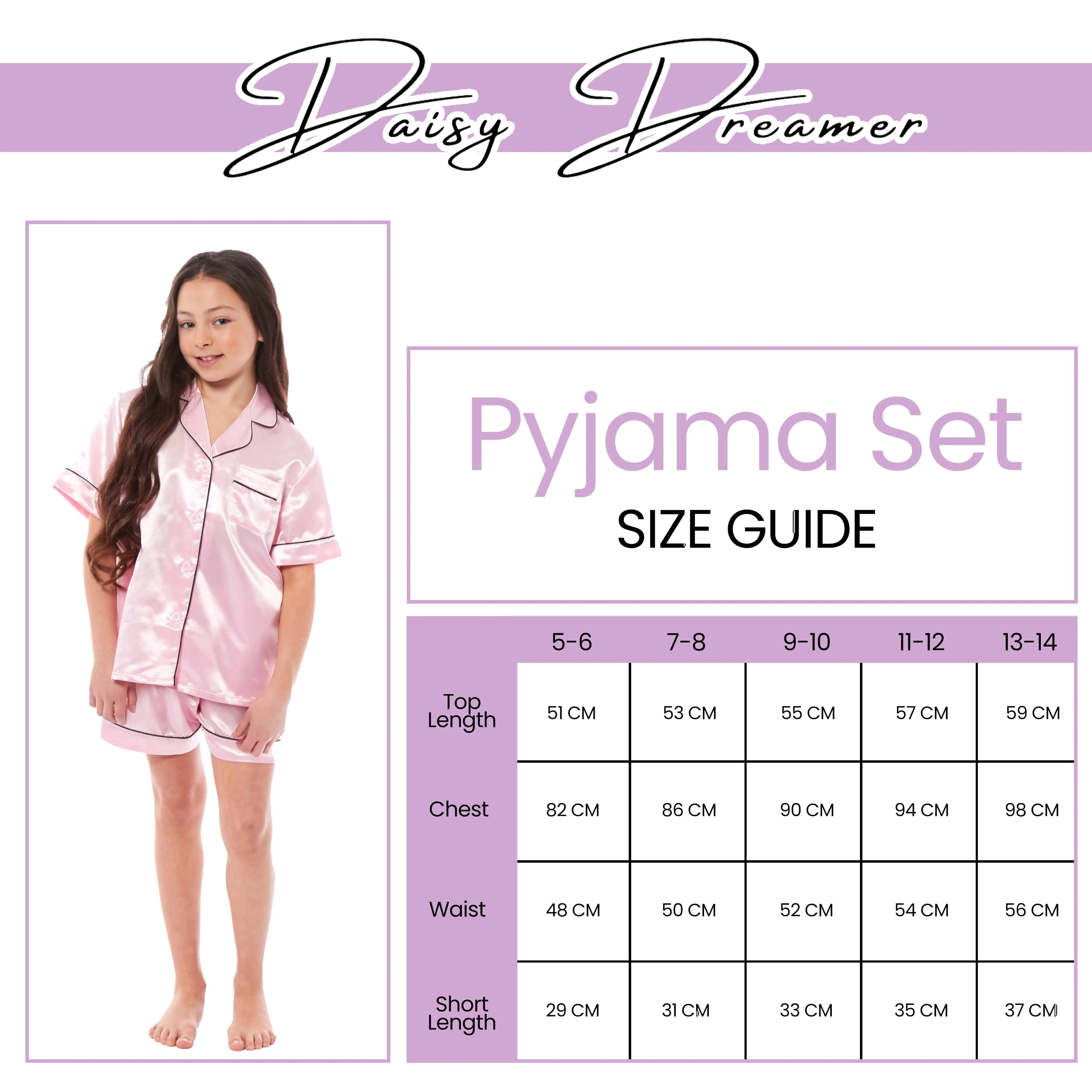 Girls Satin Silk Short Pyjama Set Button-Down Shirt and Loose-Fitting Pants Loungewear Nightwear for Ages 5-14 Black Pink Grey by Daisy Dreamer