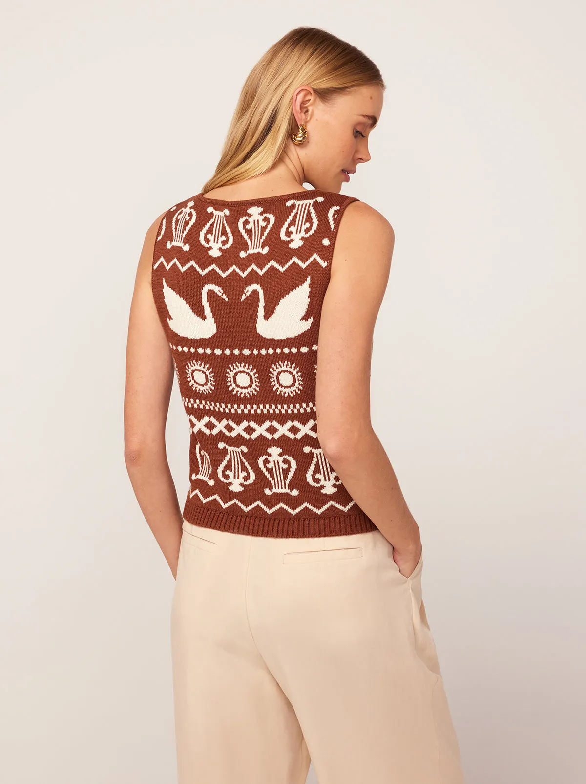 Hailey Brown Swan Fairisle Knit Vest