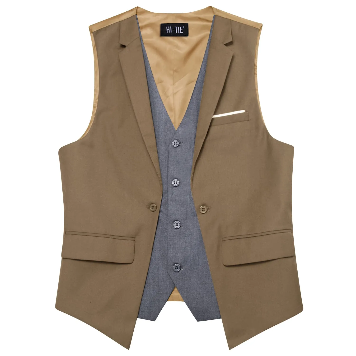 Hi-Tie Suit Vest Layered Waistcoat Camel Brown Gray Vests for Wedding