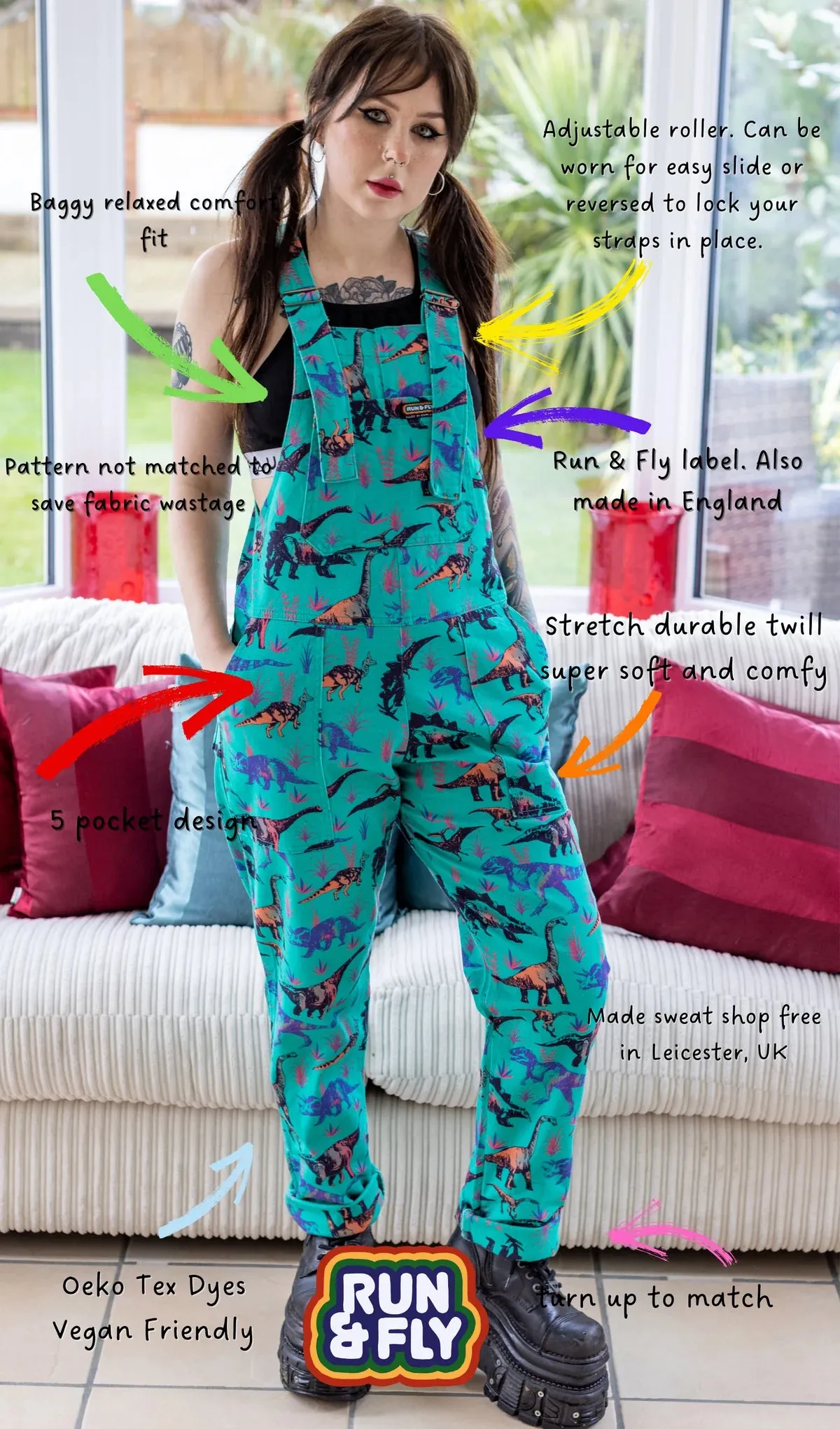 Jade Adventure Dino Dungarees