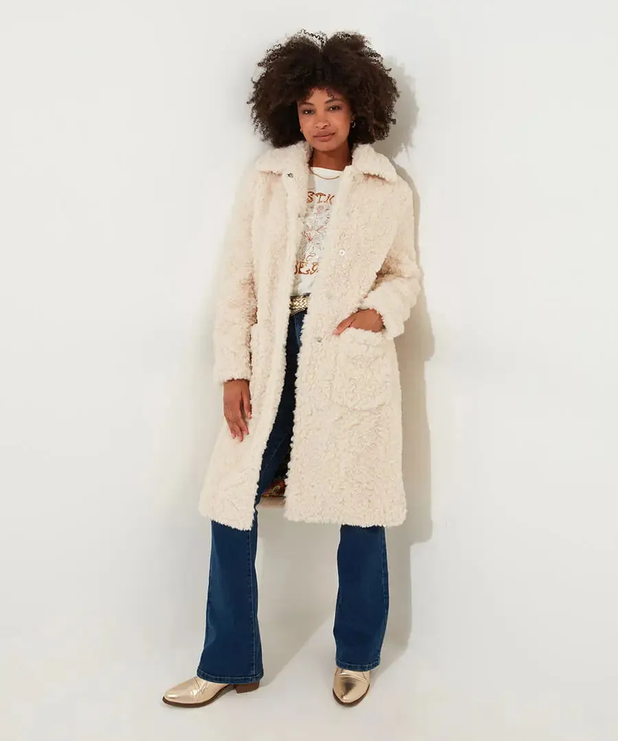 Joe Browns 12 Cream Cosy Up Furry Coat