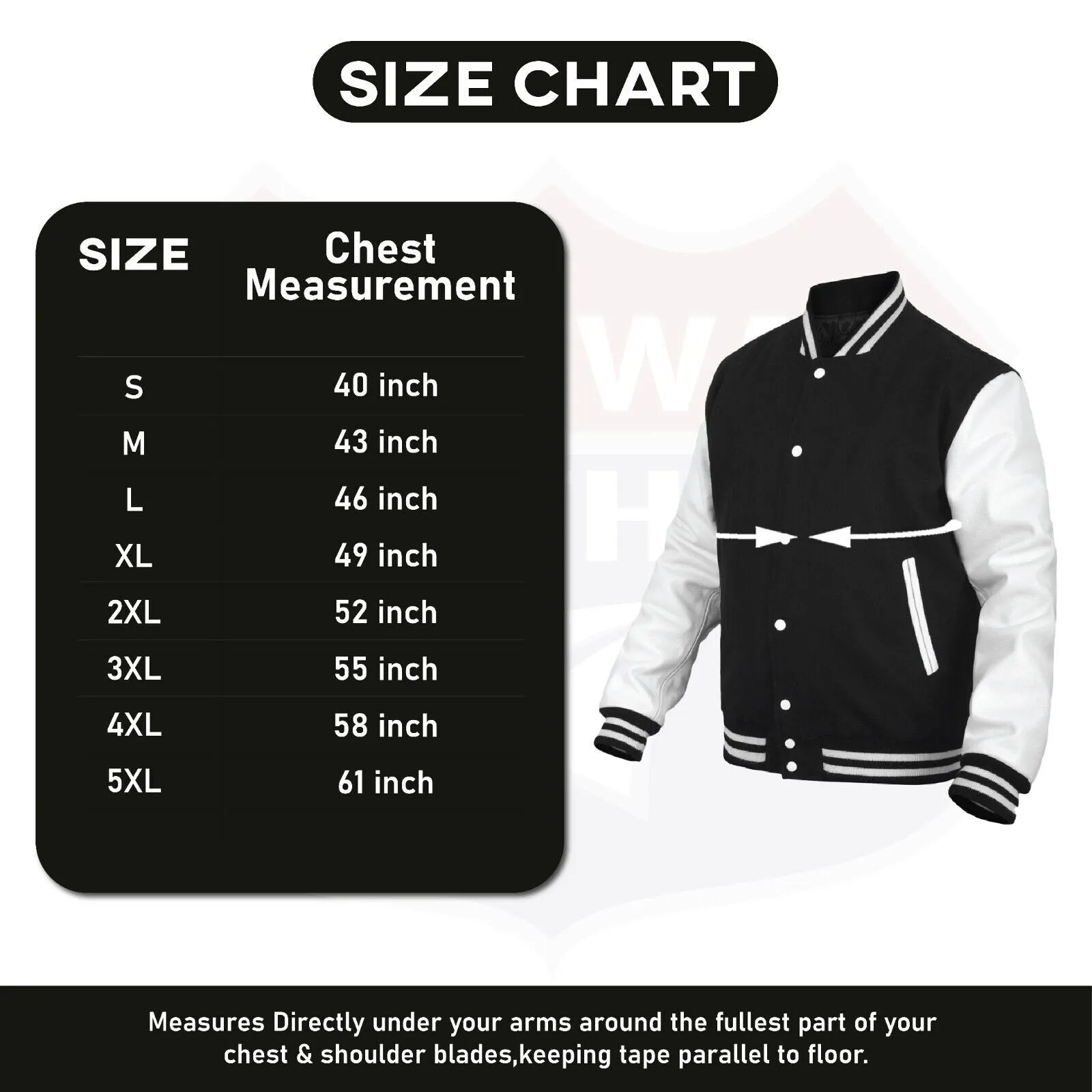 Leather Varsity Jacket Letterman Jacket Baseball Jacket Banded Collar 2802BLK/WHT