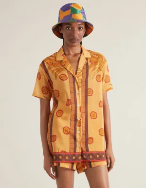 Luca Apricot Palm Print Silk Voile Shirt