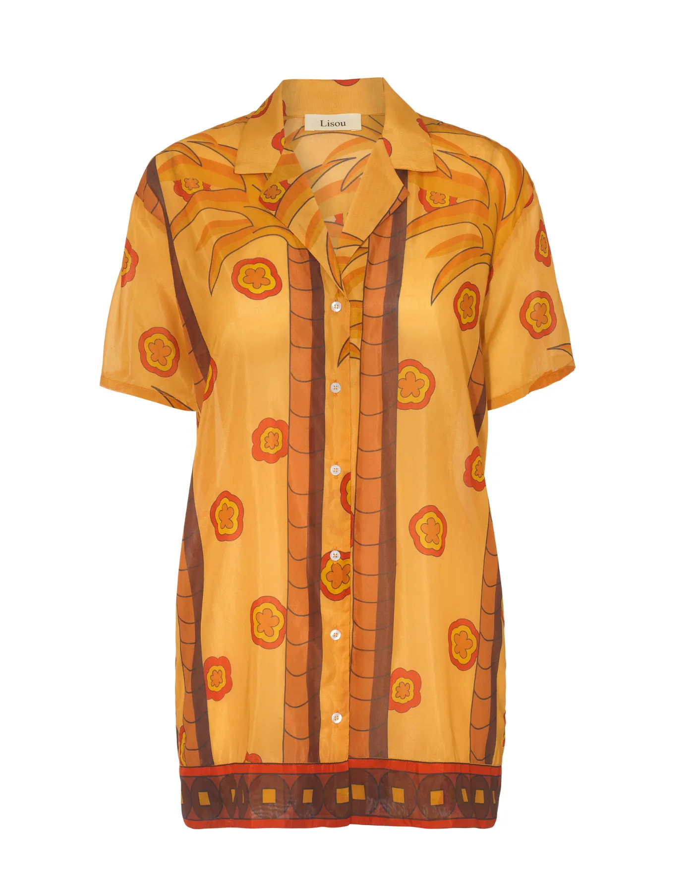 Luca Apricot Palm Print Silk Voile Shirt