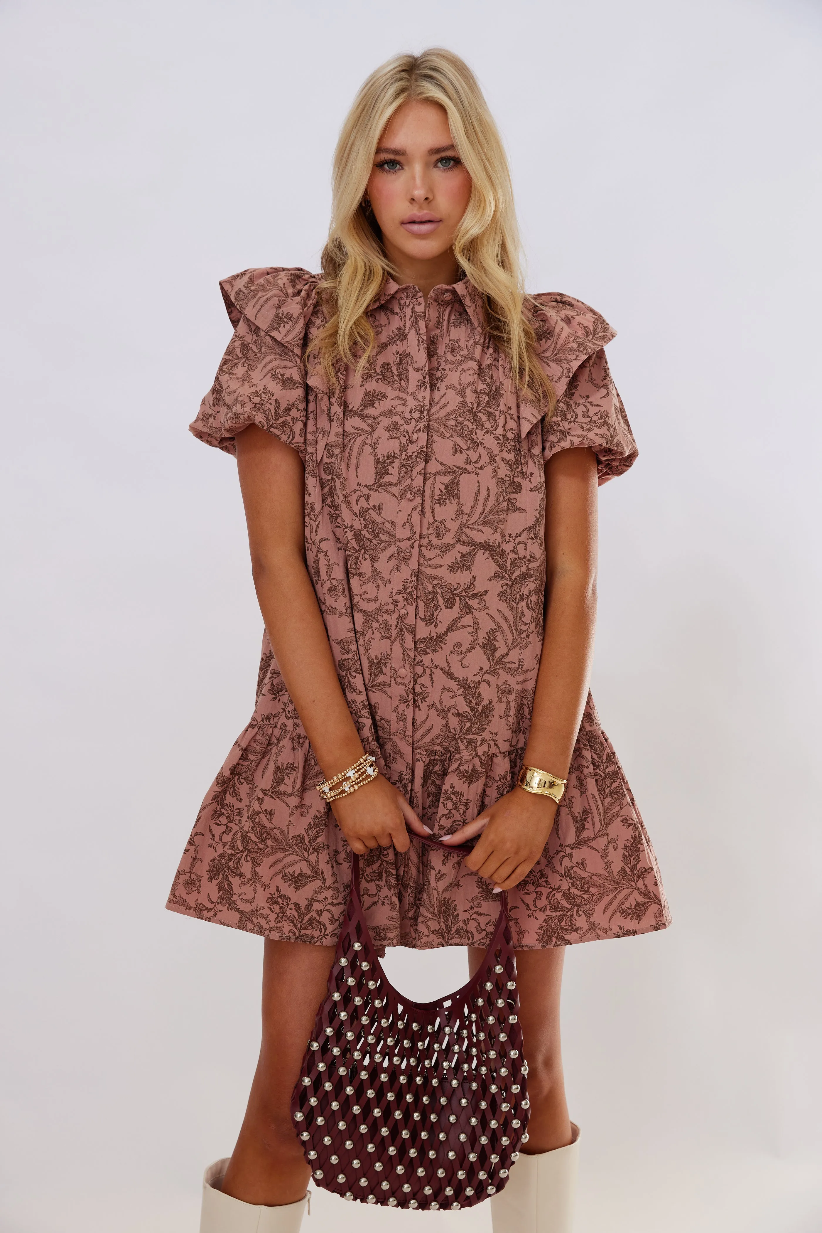 Lydia Printed Ruffle Sleeve Mini Dress