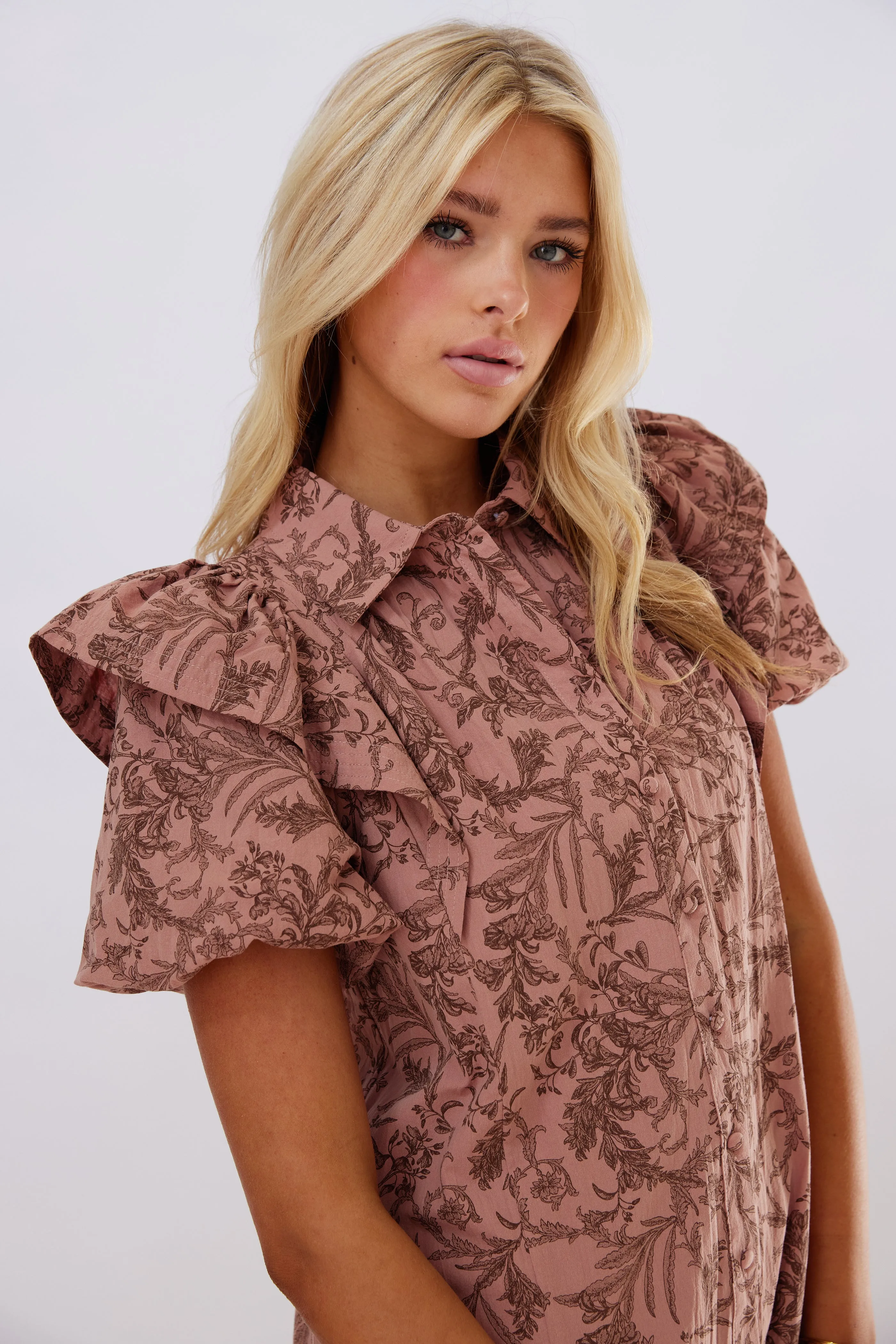 Lydia Printed Ruffle Sleeve Mini Dress