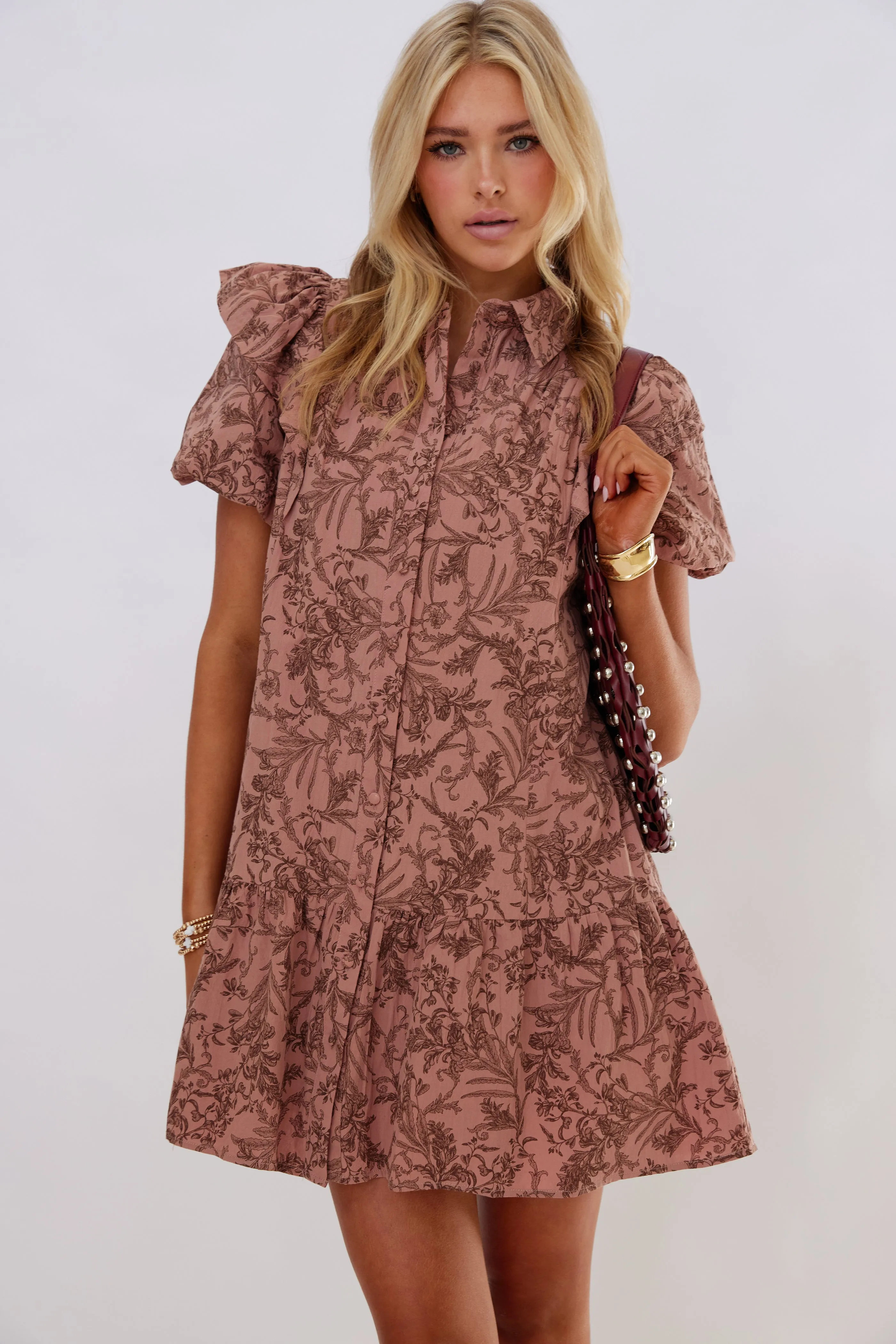 Lydia Printed Ruffle Sleeve Mini Dress