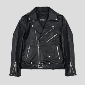 Men's Classic Fit Commando Leather Jacket - Black/Nickel W/ Black Lining