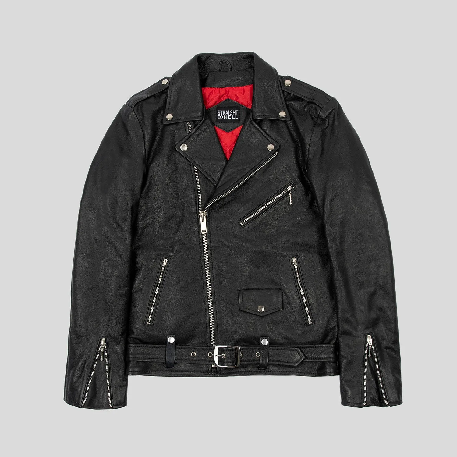 Men's Long Classic Fit Commando Leather Jacket - Black/Nickel