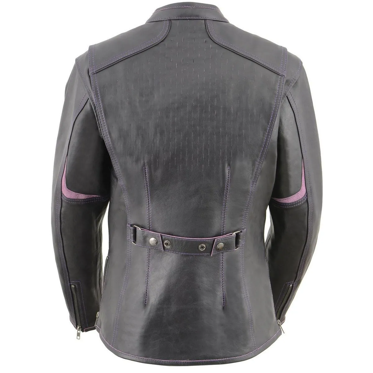 Milwaukee Leather MLL2502 Women's 'Laser Cut' Distressed Black and Purple Scuba Style Racer Jacket