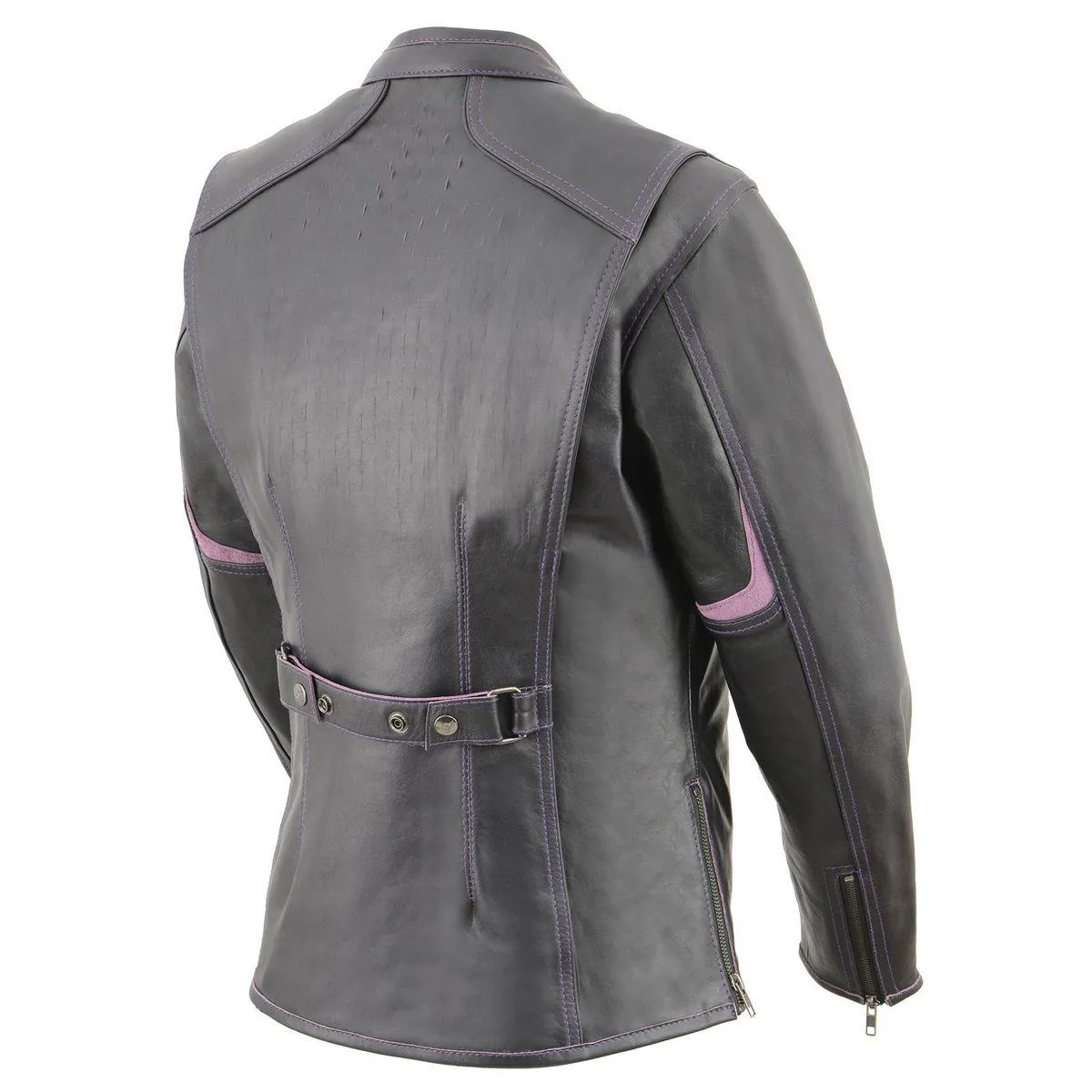 Milwaukee Leather MLL2502 Women's 'Laser Cut' Distressed Black and Purple Scuba Style Racer Jacket